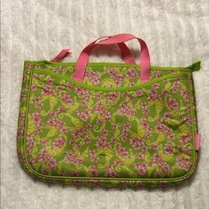 Lilly Pulitzer Petula Limeade print laptop bag with pink nylon handles